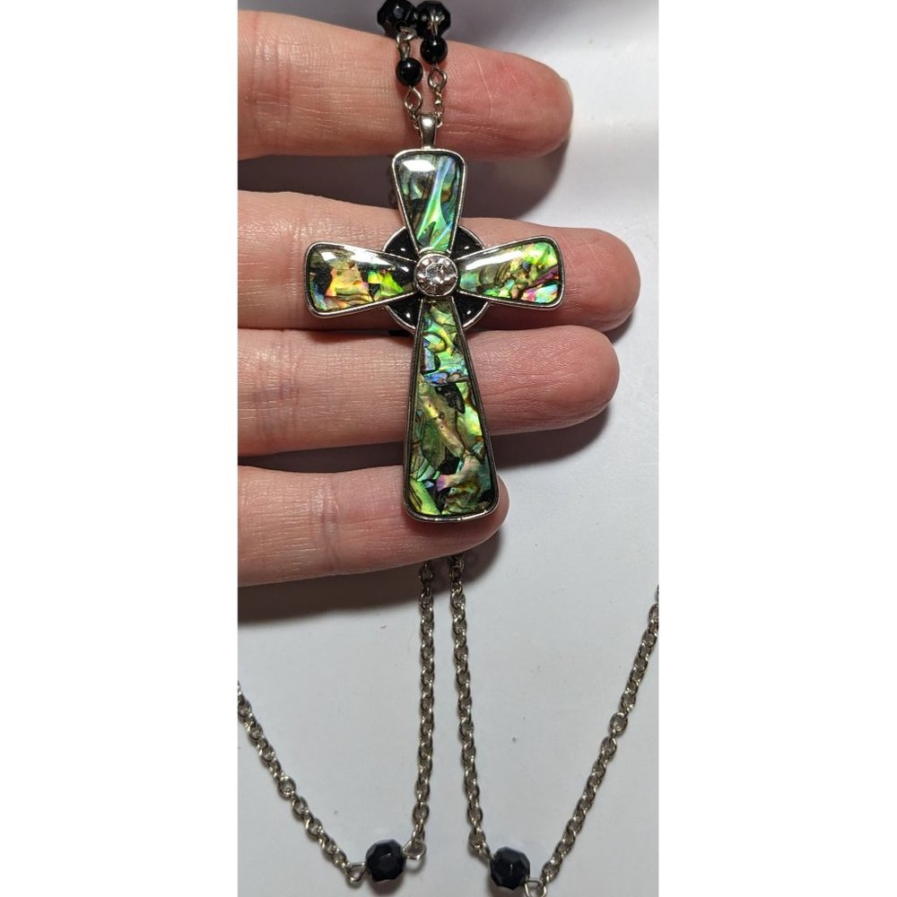 Abalone Beaded Cross Necklace - Picture 4 of 6